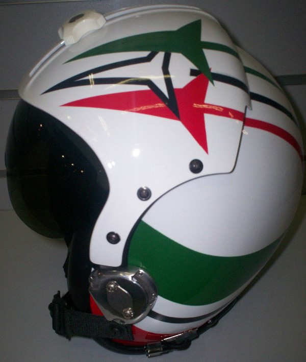 Helmets of flight helmet for pilot pilots aeronautical military jet jets  aviation airpplanes aircraft airplane aircrafts Italian Acrobatic Team  FRECCE TRICOLORI PAN 313 Group Air Force